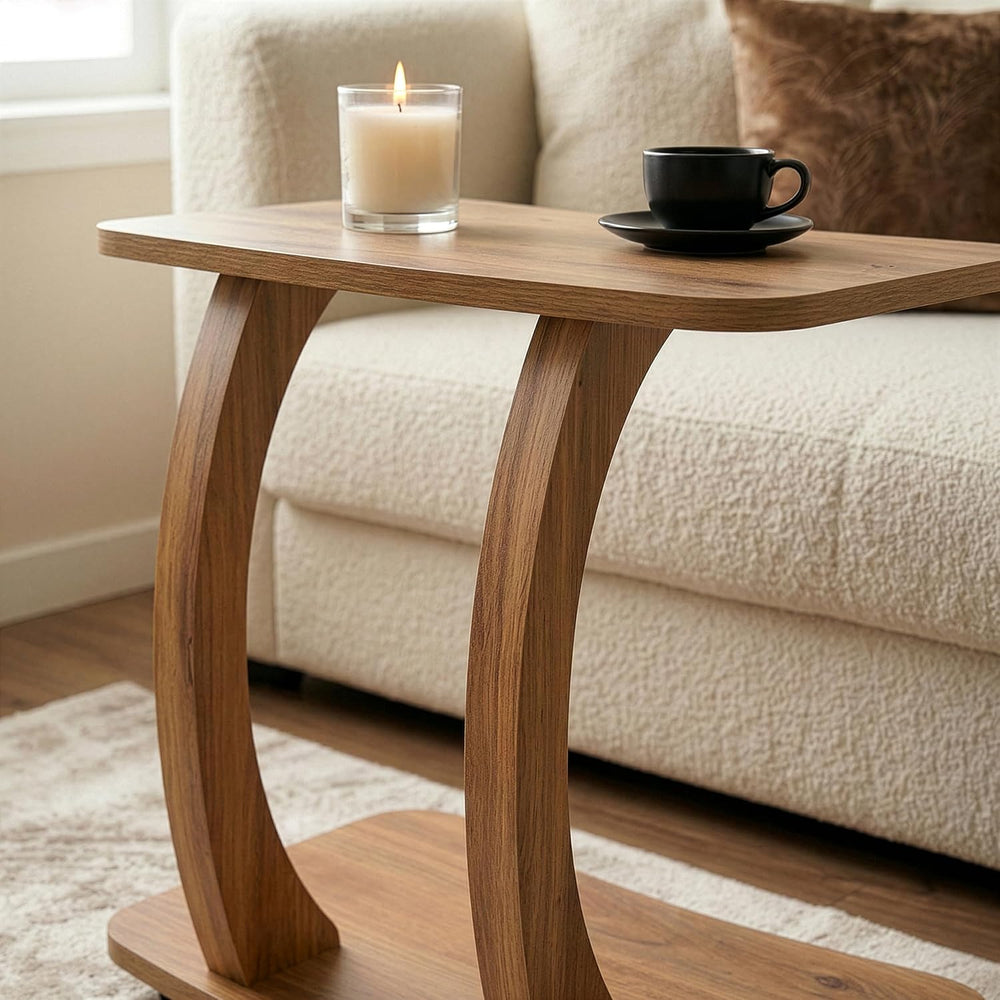 Modern C-Shaped Side Table, Curved Wood End Table for Couch, Sofa & Bed, ...