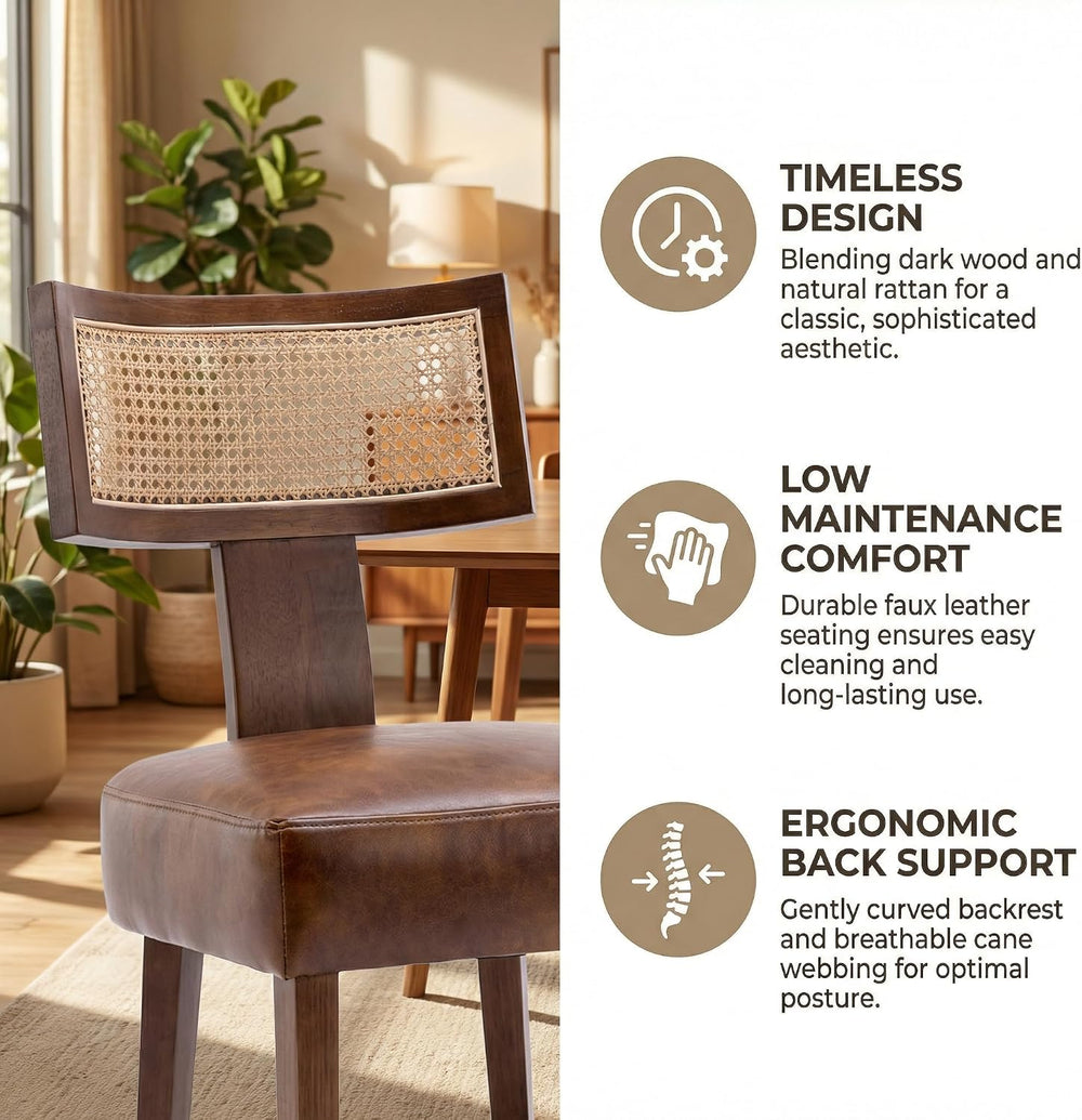 VESCASA Mid Century Modern Rattan Dining Chairs Set of 6, Upholstered Leather...