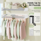 Wall Mounted Clothes Drying Rack 32", Foldable Wall Mount Laundry Rack Folding Indoor, Drying Rack Clothing Collapsible, Hidden Space Saver with Wall Template, 5 Rods, White