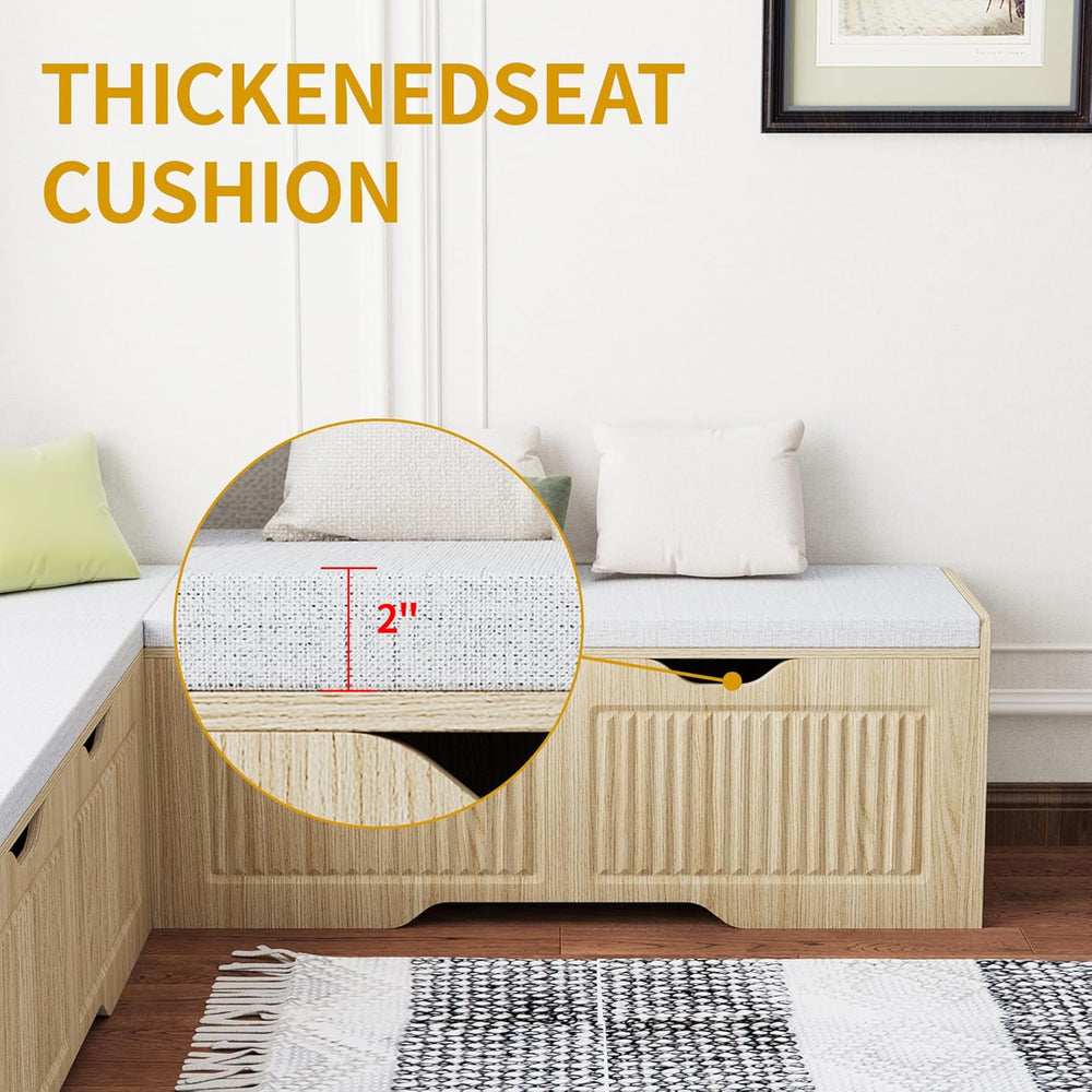 L Shaped Corner Storage Bench with Cushion, Kitchen Breakfast Nook Bench with...