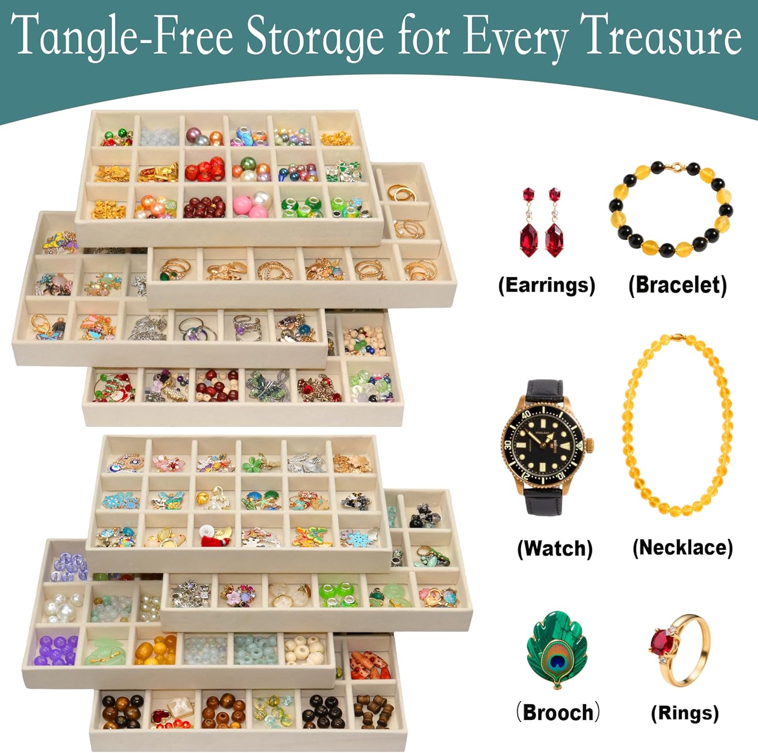 X-Large Jewelrys Tray for Drawer 8 Pack Earring Organizer Stackable Velvet Jewelry Organizer Dresser Rings Studs Earring Holder