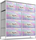 Sorbus Dresser with 9 Drawers - Furniture Storage Chest for Kid’s, Teens, Bedroom, Nursery, Playroom, Clothes, Toys - Steel Frame, Wood Top, Fabric Bins (Tie-dye)