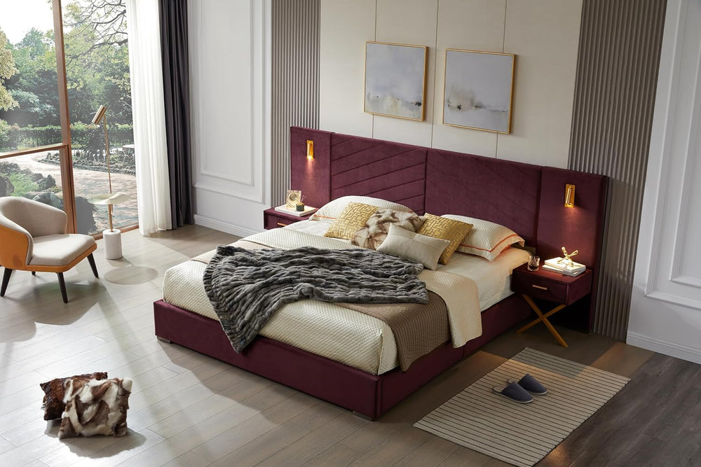 GDFStudio King Size Velvet Platform Bed Frame with Wingback Vertical Channel ...