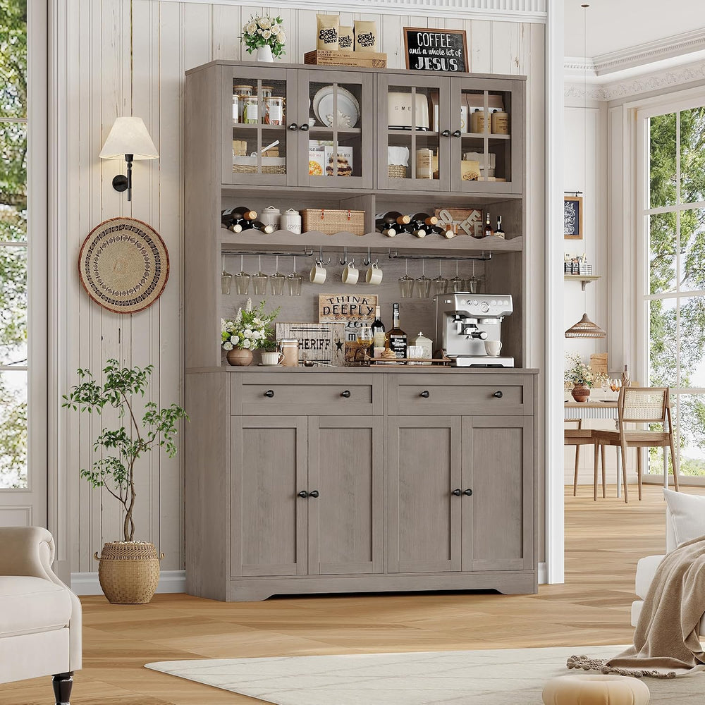 HOSTACK Kitchen Pantry Storage Cabinet, Coffee Bar Hutch Cabinet, Ash Gray | ...