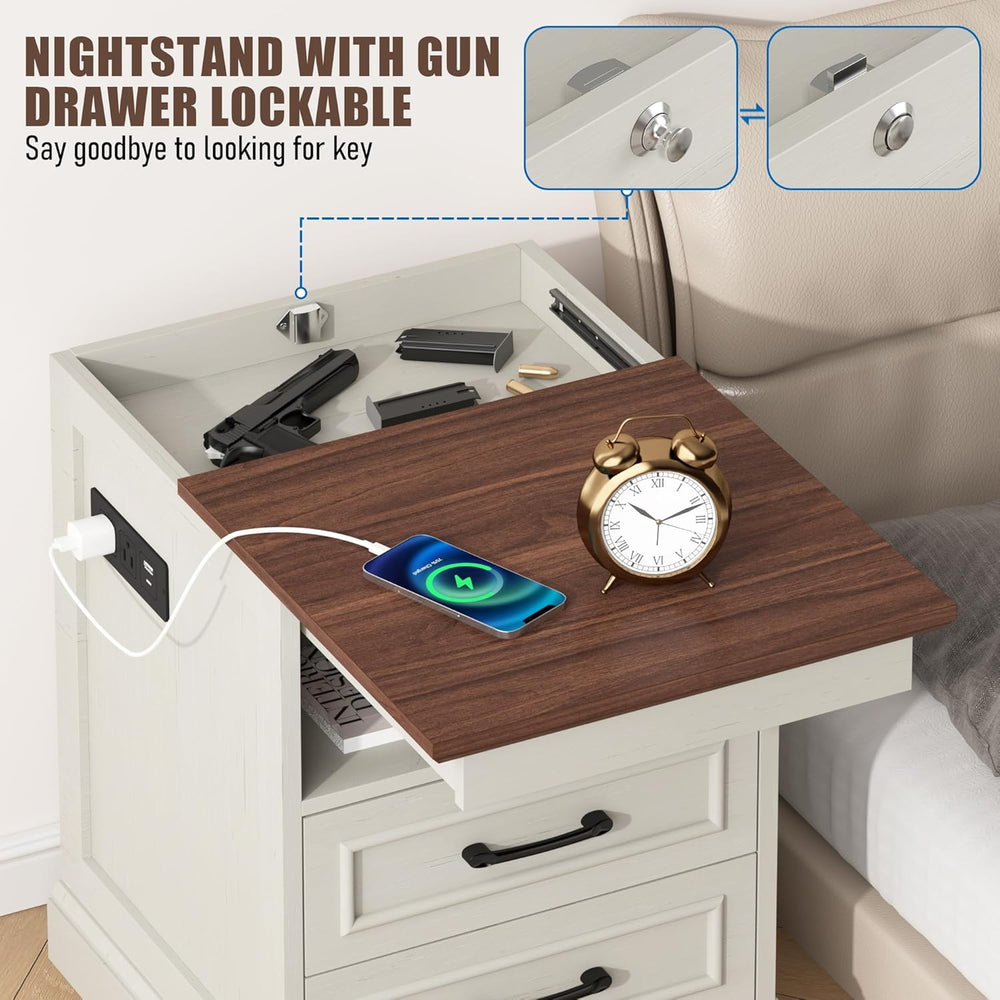 Gadroad 18" Farmhouse Accent Nightstand with Charging Station, End Table...