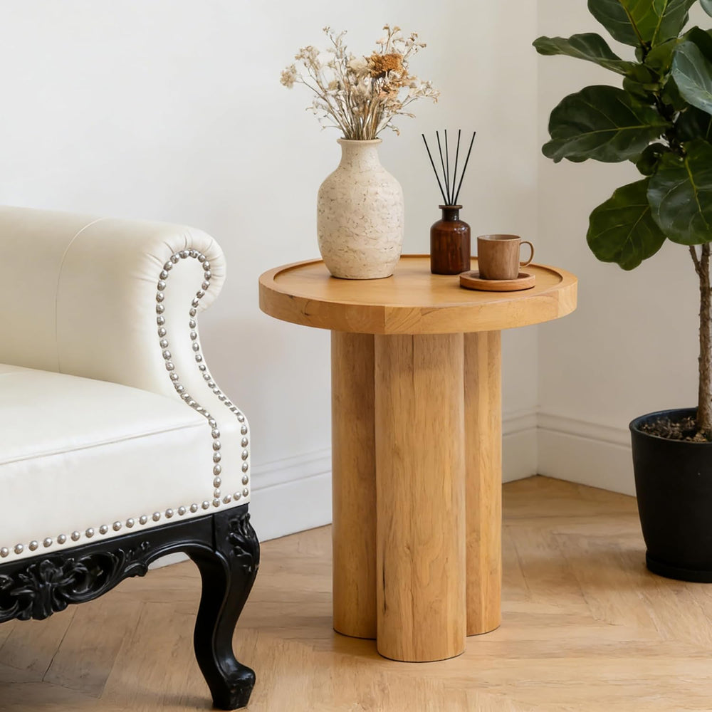 Christopher Knight Home Benny Round Solid Wood End Table, Wooden Side Table w...