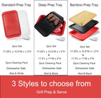 KAQAHIDO Grilling Deep Prep and Serve Trays, BBQ Platter for Raw Meat Marinating and Finished Cooked Food, Melamine Serving Tray, Set of 2, Cleaning Pack Included