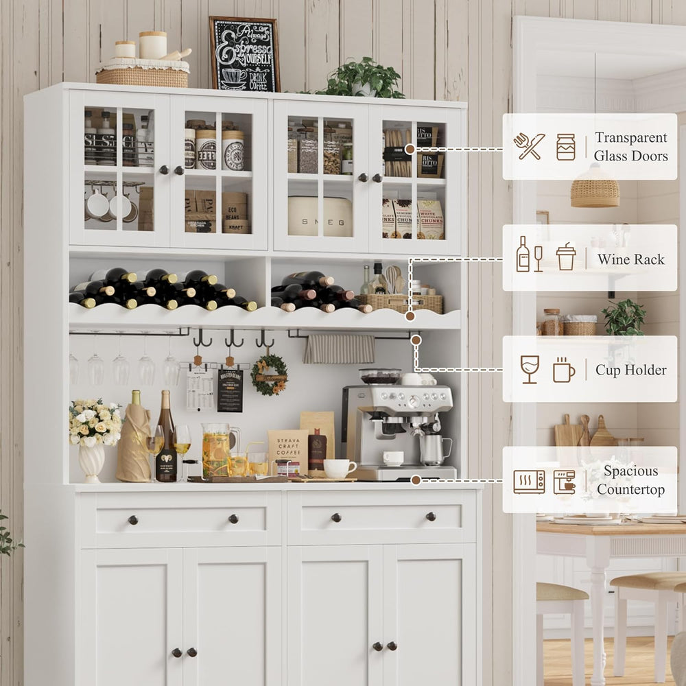 HOSTACK 75" Kitchen Pantry Storage Cabinet, Coffee Bar Hutch Cabinet, Wh...