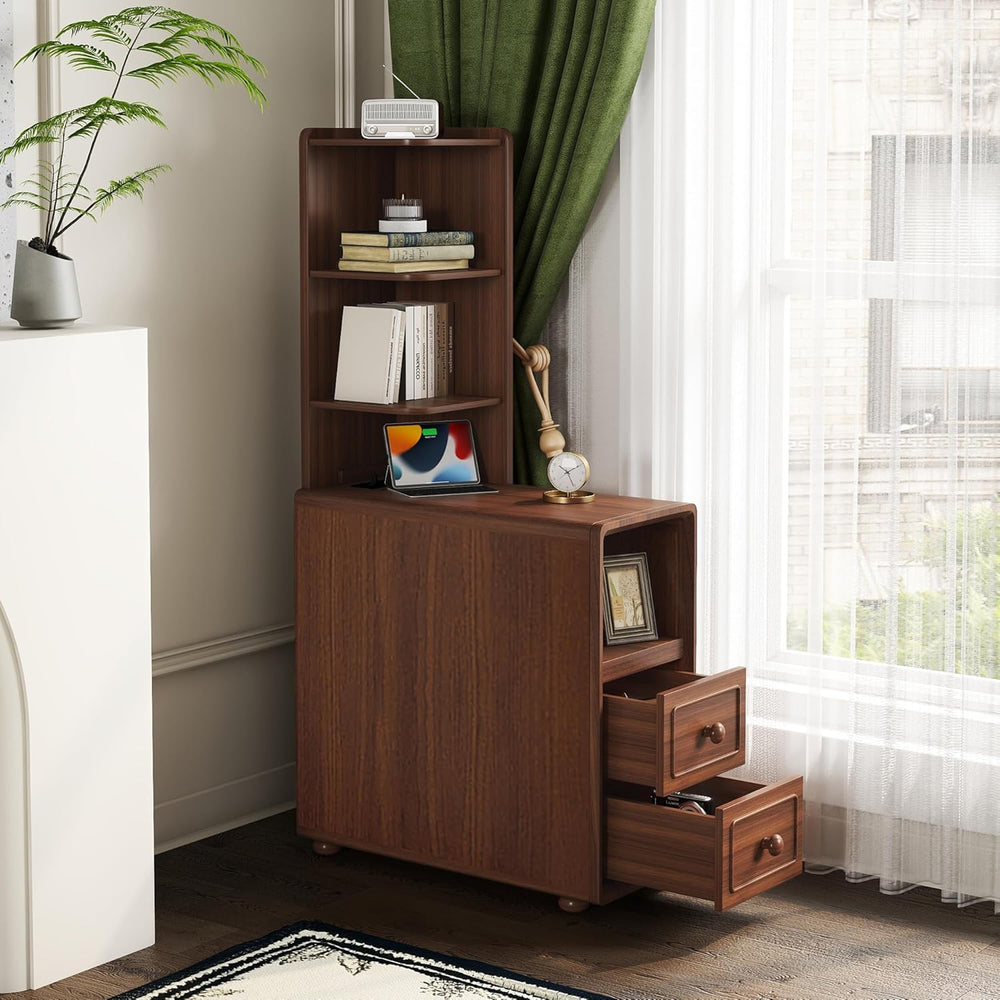 GDFStudio End Table with 2 Drawers & 3 Open Shelves, Corner Side Table wi...
