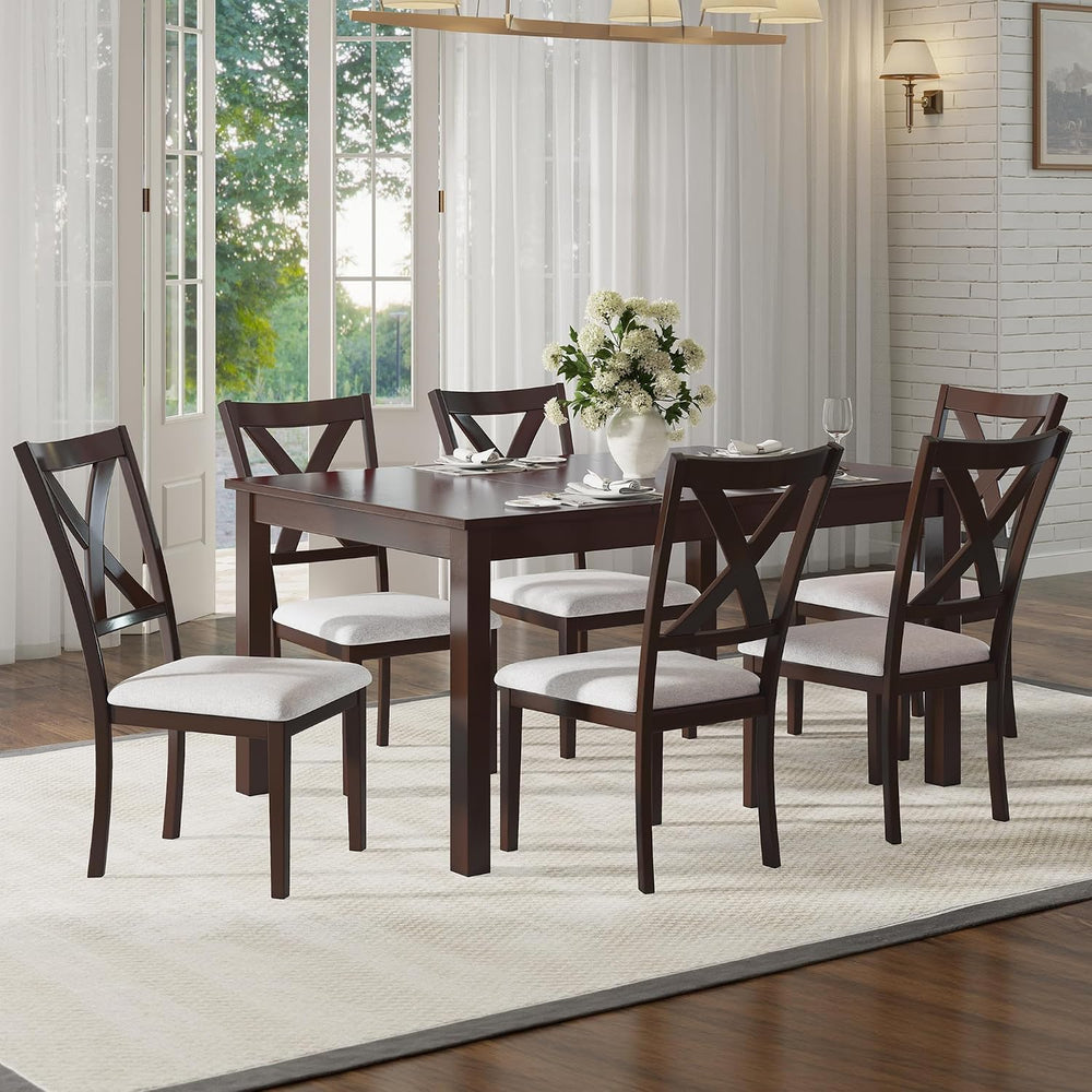 AMERLIFE 7-Piece Farmhouse Dining Table Set for 6, 60'' Table and 6 C...