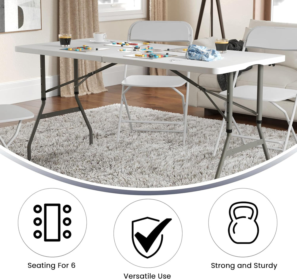 Flash Furniture 5 ft Plastic Bi-Fold Table, Granite White | Height Adjustable...