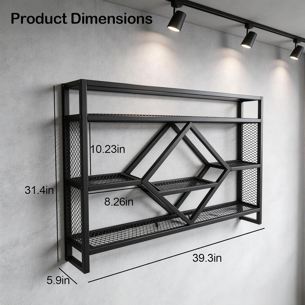 Wall Mounted Wine Rack with LED Light, 39.4in Industrial Metal Wine Bottle Di...