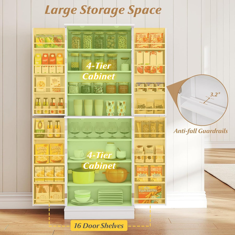 Byroce 65.5” Kitchen Pantry Cabinet, Storage Cabinet with 4 Doors & 8-Tie...