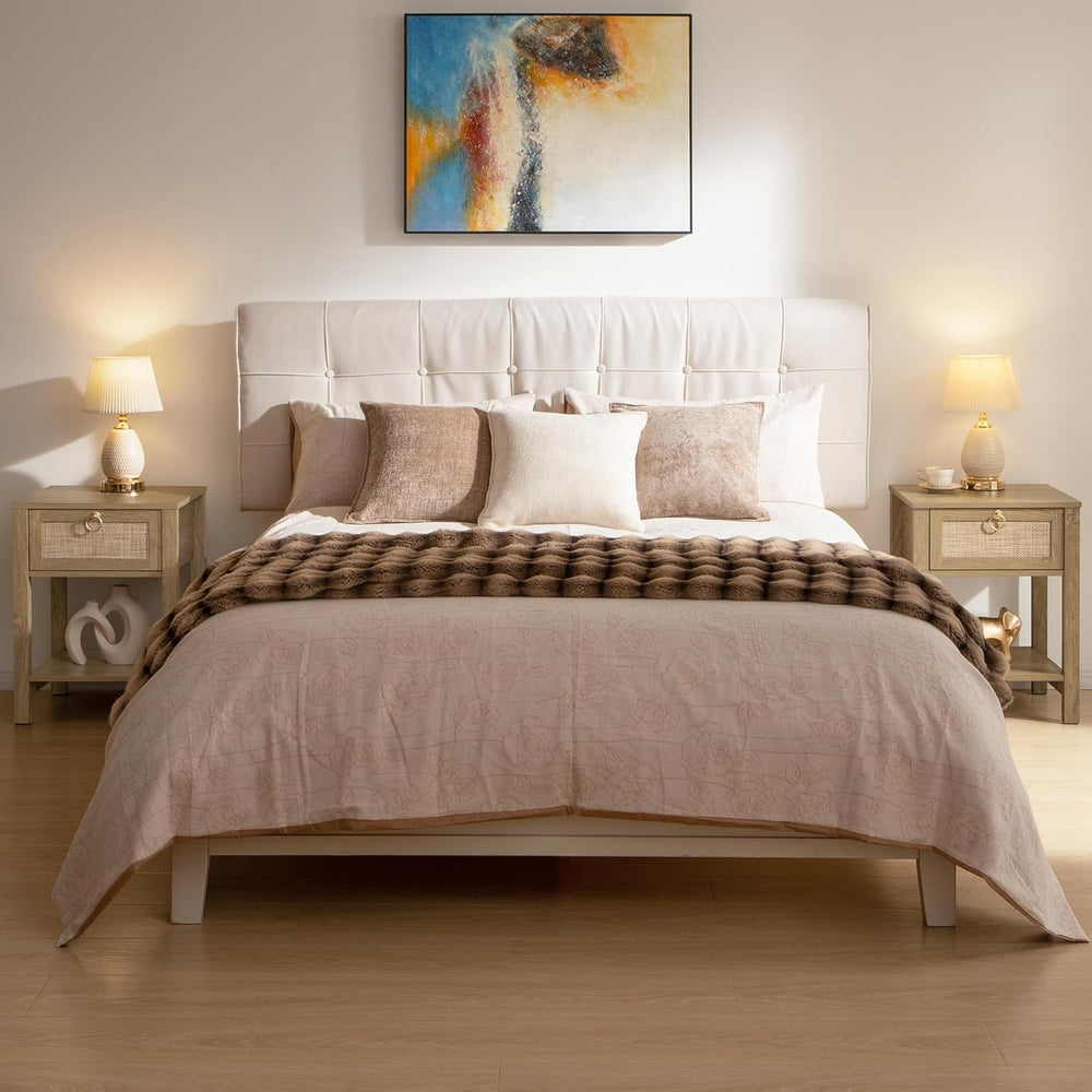 SICOTAS Rattan Nightstand Set of 2 with Storage Shelf, Boho Bedside Tables