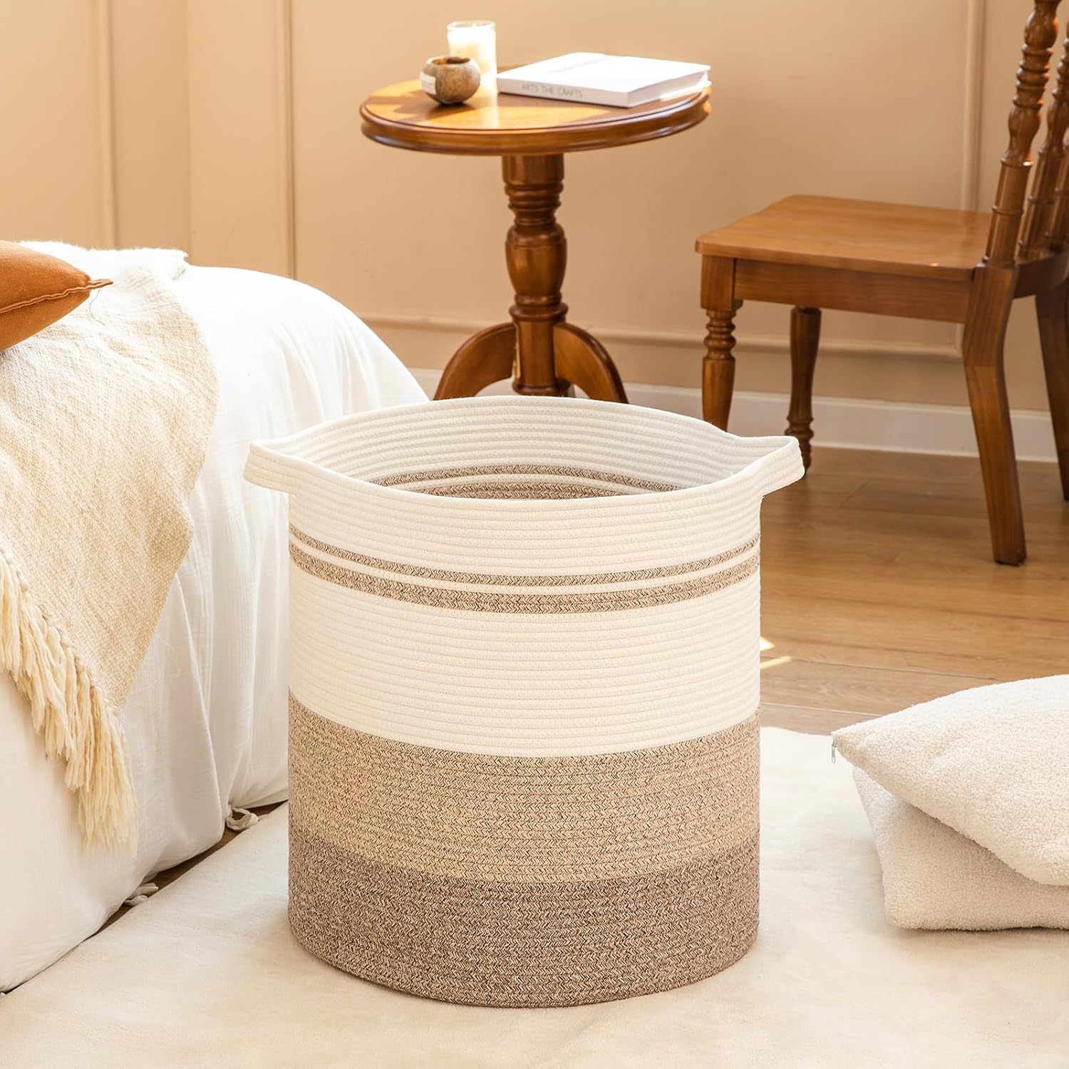 OIAHOMY 80L Laundry Baskets Hamper with Handles,Decorative Basket for Living room,Woven Storage Basket for Toys Bin,Pillows, Blankets,Clothes-20x18in-Gradient Yellow