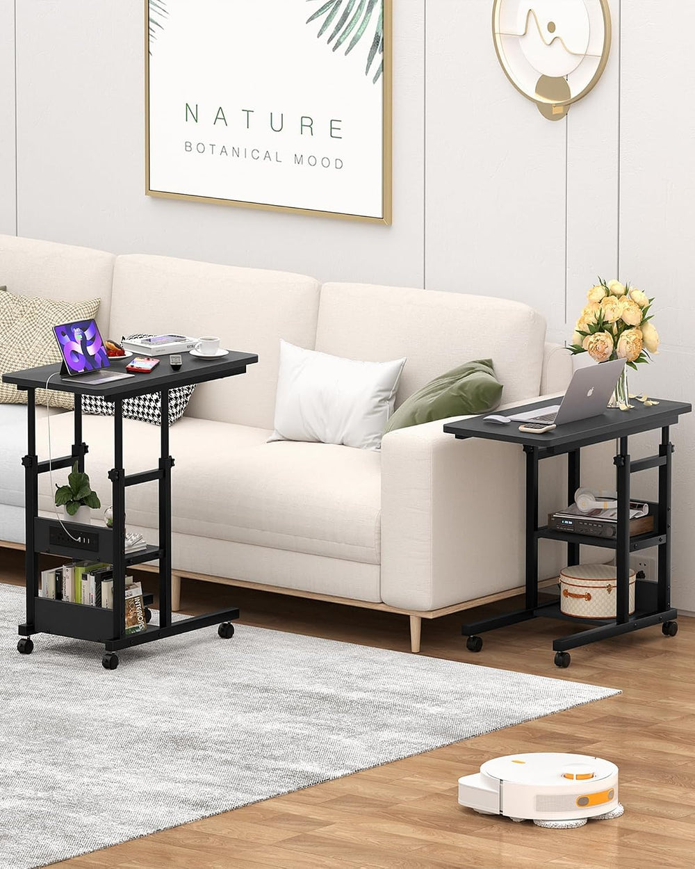 Armocity C Shaped End Table Height Adjustable - Couch Side Table with Chargin...