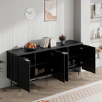 Black Fluted TV Stand with Led Light, 68" Entertainment Center with Storage, Television Stands for 55/60/65/70/75 inch TV, Mid Century TV Console, Media Console, Sideboard Cabinet for Living Room