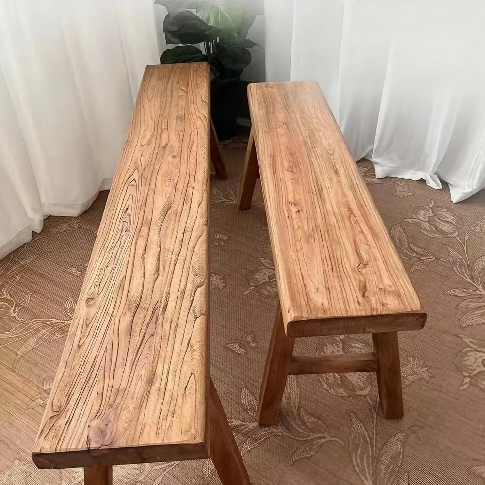 Farmhouse Solid Elm Wood Bench - Handcrafted Asian Rustic Entryway Bench for ...