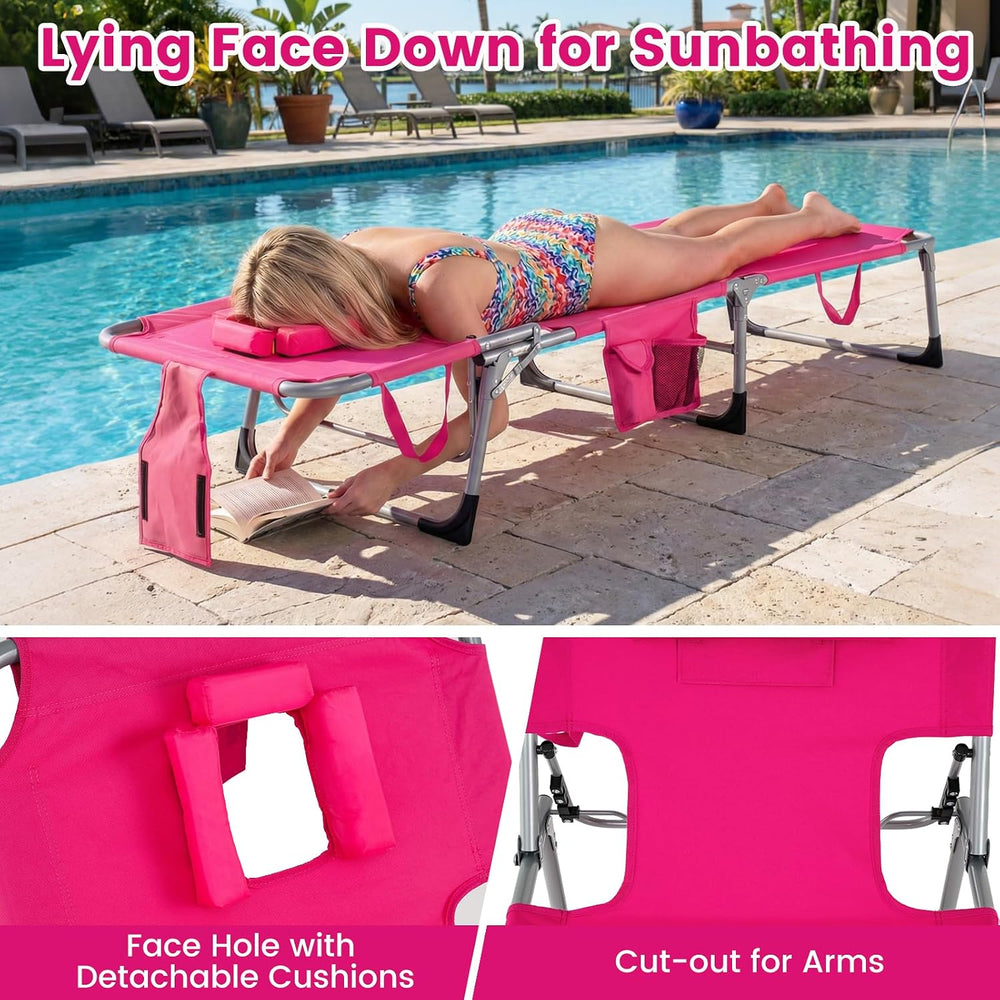 BECOMFORT Tanning Chair with Face Hole & Arm Holes, Portable Lounge Chair...