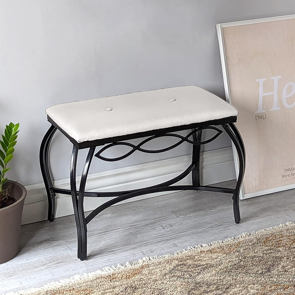 Mango Steam White Shoe Bench - Vanity Seat for Makeup Room, Dressing Stool, E...