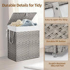 Woven Laundry Basket with Lid, Large Hamper with Removable and Machine-Washable Liner, Foldable Rattan Clothes Hamper, Sturdy Steel Frame, Odor Control, 90L Capacity, Dove Gray