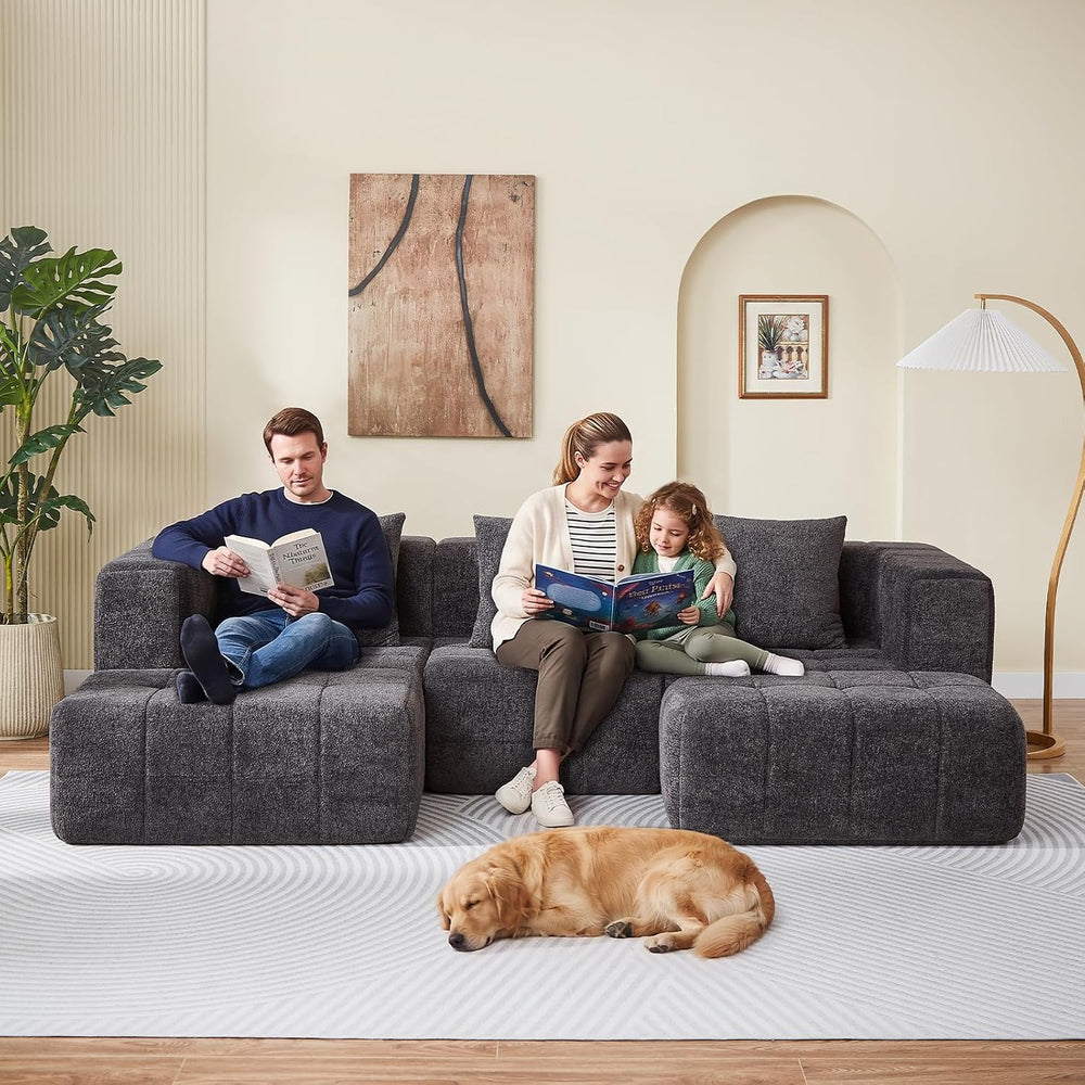 Modular Sectional Sofa with Deep Seat, Cloud Couch with 2 Movable Ottoman, No...