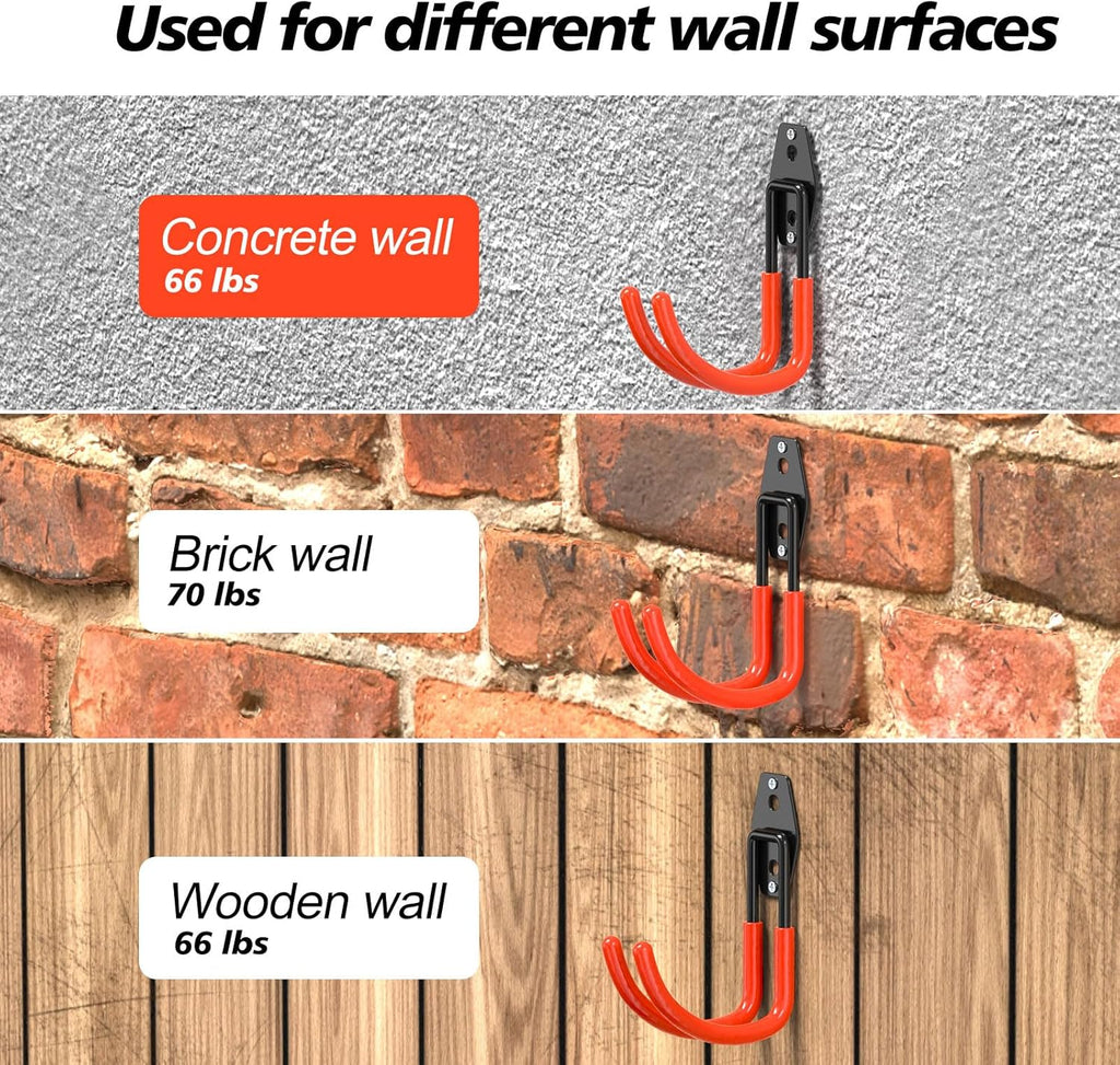4 Pack Heavy Duty Garage Hooks,Solid Steel Wall Mount Hangers,with Anti-Slip Coating,for Hanging and Organising Ladder,Bike,Ropes,Broom,Garden,Yard and Power Tools(5.5x4.1 inch)