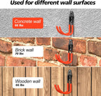 4 Pack Heavy Duty Garage Hooks,Solid Steel Wall Mount Hangers,with Anti-Slip Coating,for Hanging and Organising Ladder,Bike,Ropes,Broom,Garden,Yard and Power Tools(5.5x4.1 inch)