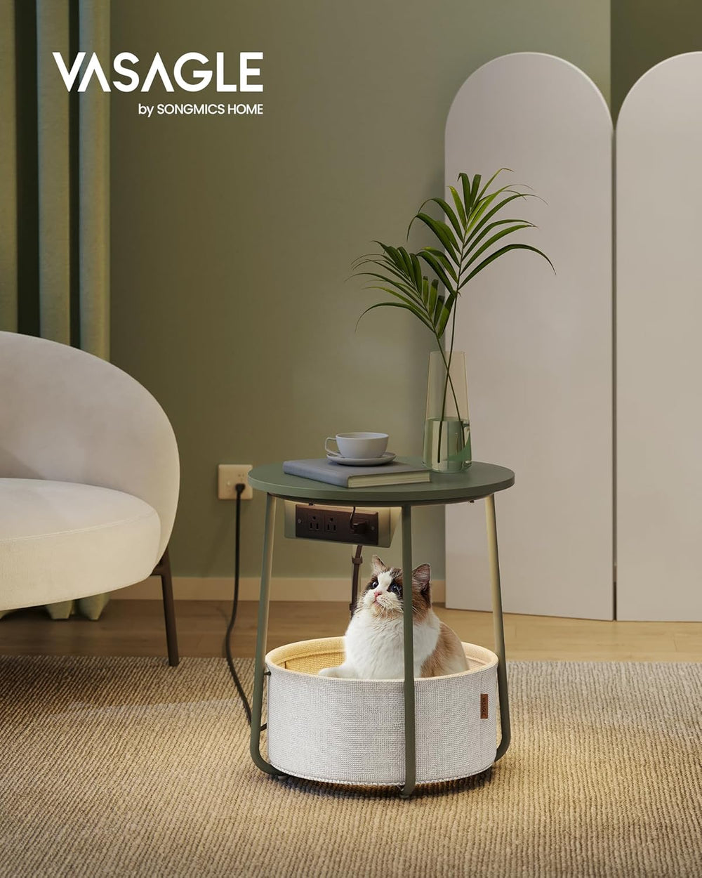 VASAGLE LILEA Collection - Side Table with Charging Station, Round End Table ...