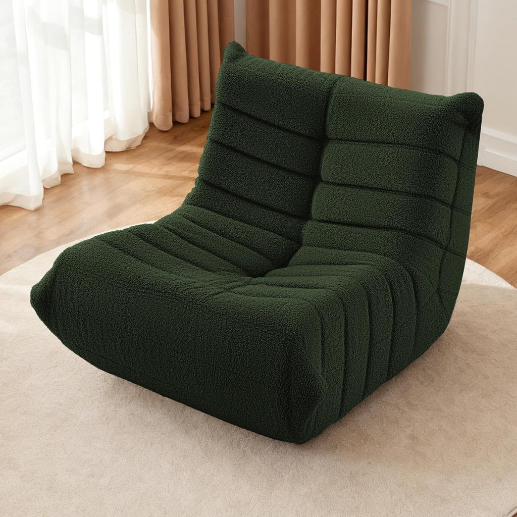 HABUTWAY Bean Bag Chairs Fireside Lazy Floor Sofa, Soft Teddy Fleece Bean Bag Sofa with High-Resilience Foam Filling，Beanbag for Living Room, Bedroom, Office (Green Teddy)