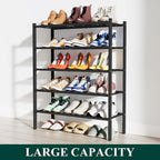 Smiry Shoe Rack, 5 Tier Bamboo Shoe Organizer, Stackable Free Standing Wooden Shoe Storage Shelf for Closet, Entryway, Front Door Entrance, Black
