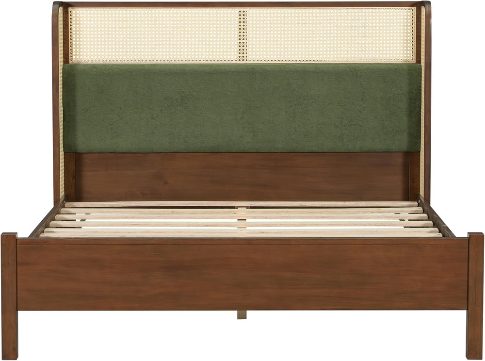 Merax Classic Retro Queen Platform Bed with Rattan Headboard, Wood Bed Frame ...