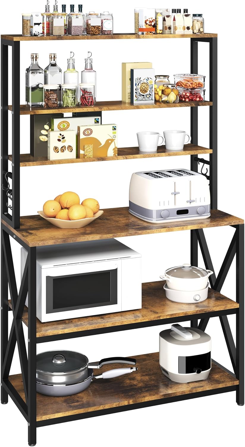 Yaheetech 6-Tier Bakers Rack,31.5“Coffee Bar,Microwave Stand,Rustic Brown | Farmhouse Microwave Oven Stand Cabinet for Small Spaces, Corner Organizer Storage Shelf for Spices and Pots