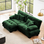 95 inch Modular Sectional Cloud Sofa Couch with Movable Ottoman for Living Room,Velvet Corner Loveseat Sofa with Armrests, Deep Seat Couch (Dark Green, 2 Seat + 1 Ottoman)