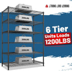 6Tier Metal Shelving Unit Storage Shelves. 1200LBS Wire Shelving Rack Heavy Duty, 75H Adjustable Pantry Shelves, Metal Shelf for Garage Shelving, Closet Shelves,Kitchen, 75" Hx 36" Wx 18" D