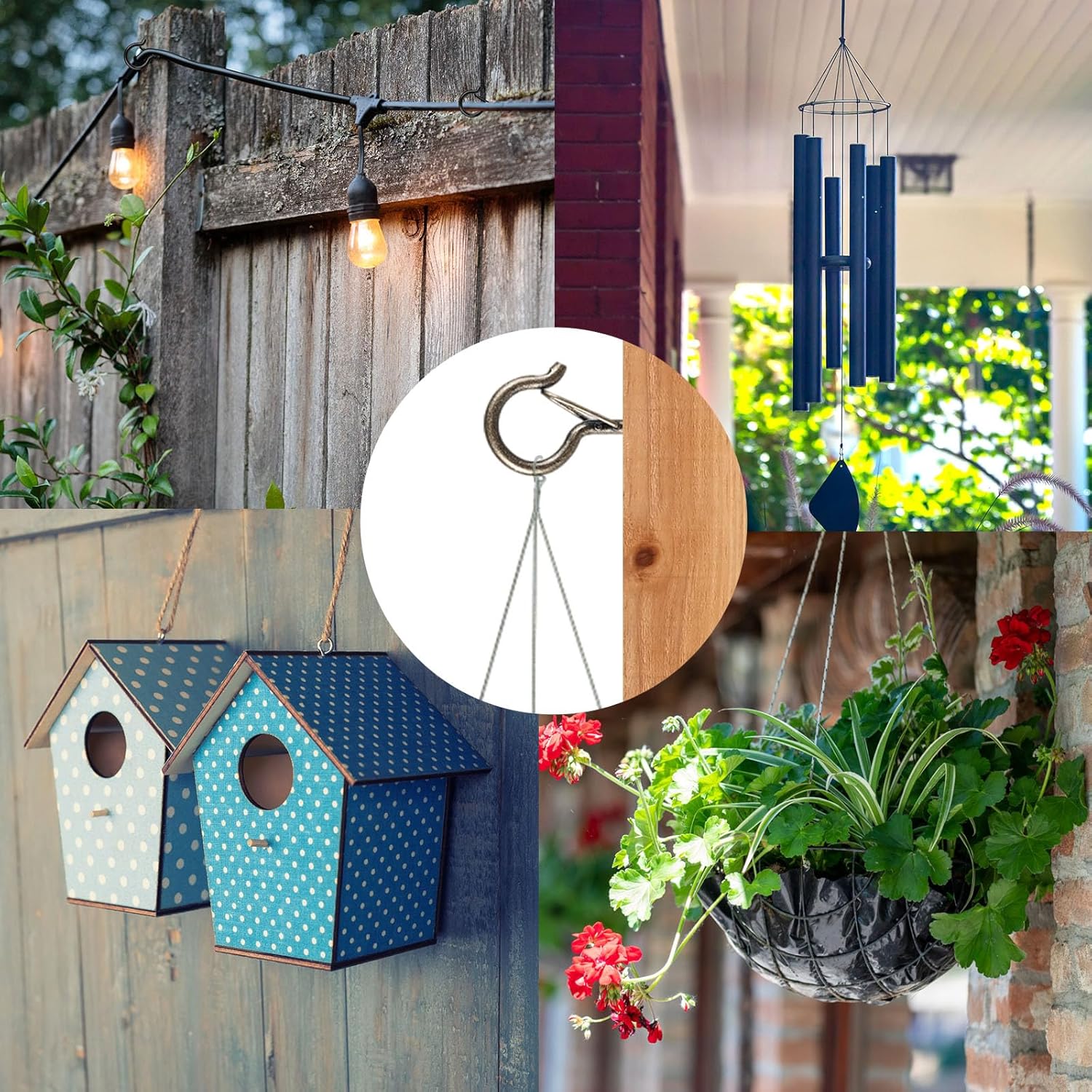 12 PCS Q-Hanger Hooks, Screw Hooks for Outdoor String Lights, Safety Buckle Design Cup Eye Hook for Hanging Christmas Lights, Plants, Wind Chimes, Mounted on Wall Ceiling, Windproof, Copper