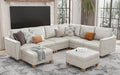 SITJOY 118" Faux Leather Modular Sectional Sofa with Storage, Mid Century Modern Sectional Couches for Living Room, 6 Seater V Shaped Couch with Chaise, Greige
