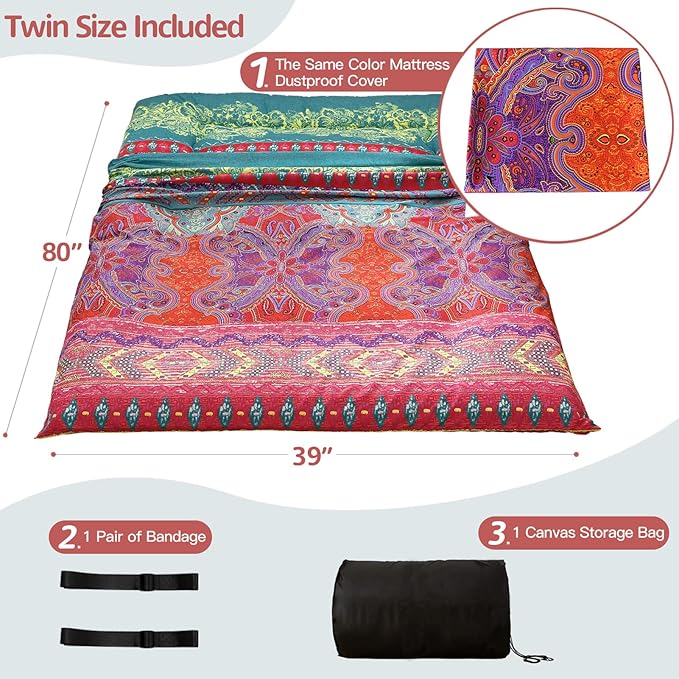 MAXYOYO Japanese Floor Mattress Futon Mattress, 4" Thicken Tatami Mat Sleeping Pad Foldable Roll Up Mat Boys Girls Dormitory Pad Kids Floor Lounger Pillow Bed, Charcoal Grey, Queen Size