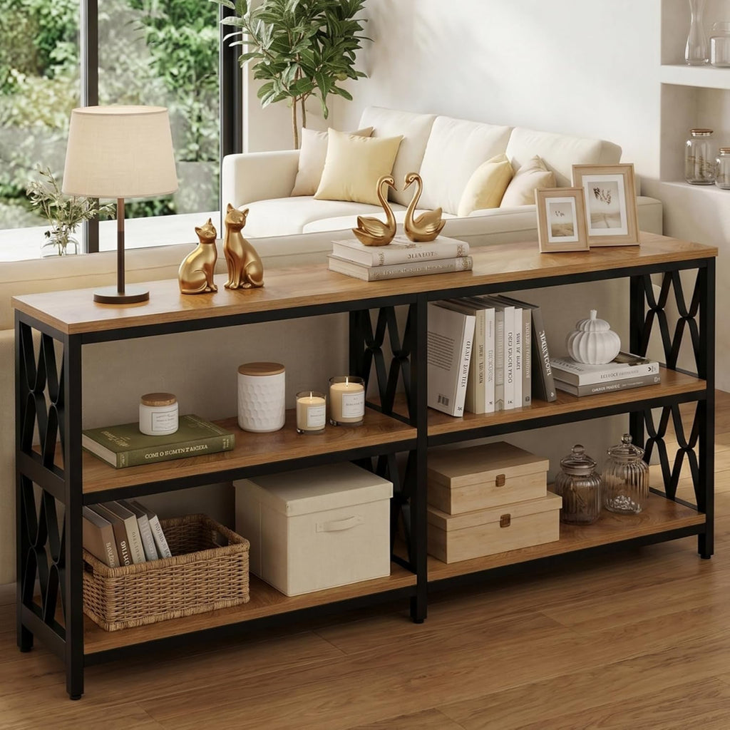LITTLE TREE Console Table with Storage Shelves, 70.9" Industrial 3-Tier Sofa Table for Living Room, Long Foyer Table Entryway Table for Hallway, Front Door, Entrance, Natural Light Oak & Black