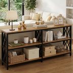 LITTLE TREE Console Table with Storage Shelves, 70.9" Industrial 3-Tier Sofa Table for Living Room, Long Foyer Table Entryway Table for Hallway, Front Door, Entrance, Natural Light Oak & Black