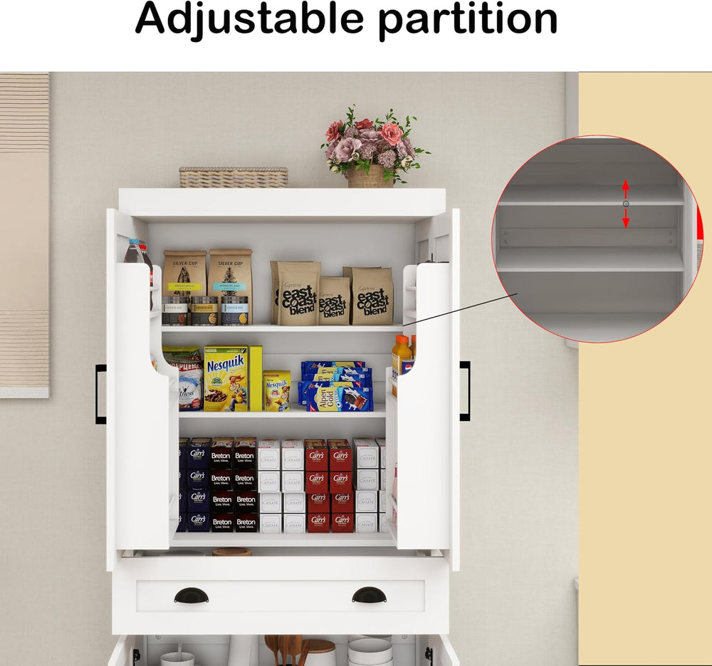72" Farmhouse Storage Cabinet,Tall Kitchen Pantry Cabinet with 4 Barn Do...