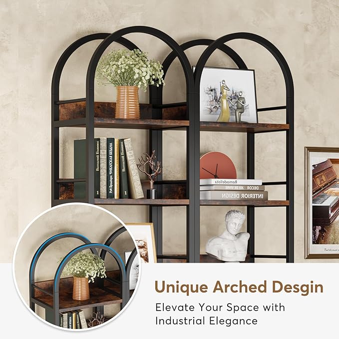 LITTLE TREE 78.7 Inches Tall Arched Bookshelf, 6 Tiers Skinny Open Bookcase w...