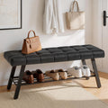 LUE BONA 45" Entryway Bench with Storage Shelf, End of Bed Bench with Tufted Faux Leather Seat, Bedroom Bench with Metal Frame, 330 LBS Capacity for Entryway, Living Room, Hallway, Black