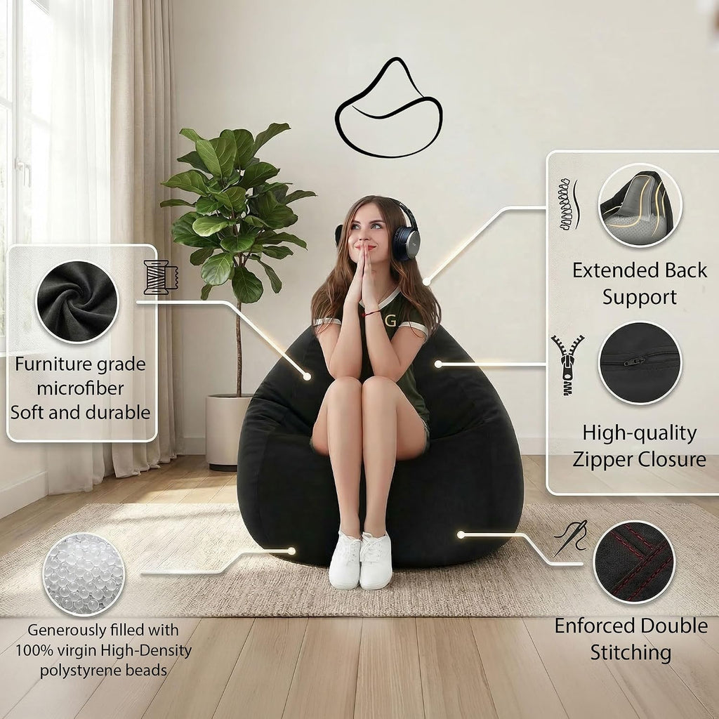 Gouchee Home Easy Collection Contemporary Polyester Upholstered Oversized Bean Bag Chair, Emerald