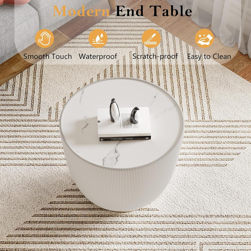 Modern Round End Table, Elegant Bowl Shaped Accent Sofa Side Table with Sinte...