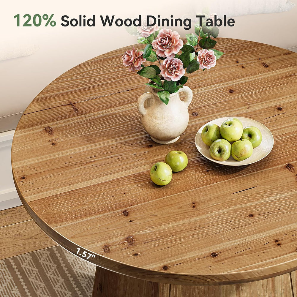 Solid Wood Round Dining Table for 4, Small Circle Kitchen Table with Thickene...