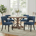 keoni Wooden Dining Chairs Set of 6, Mid Century Modern Upholstered Dining Room Chairs with Black Wood Legs, Fabric Farmhouse Kitchen Chairs with Foot Pegs for Dining Room, Blue