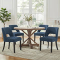 keoni Wooden Dining Chairs Set of 4, Mid Century Modern Upholstered Dining Room Chairs with Black Wood Legs, Fabric Farmhouse Kitchen Chairs with Foot Pegs for Dining Room, Blue