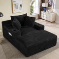 50" x 68" Corduroy Chaise Lounge, Cup Holders, Black | Oversized corduroy chaise with a deep sleeper seat, built-in cup holders, and 3 pillows for reading, lounging.