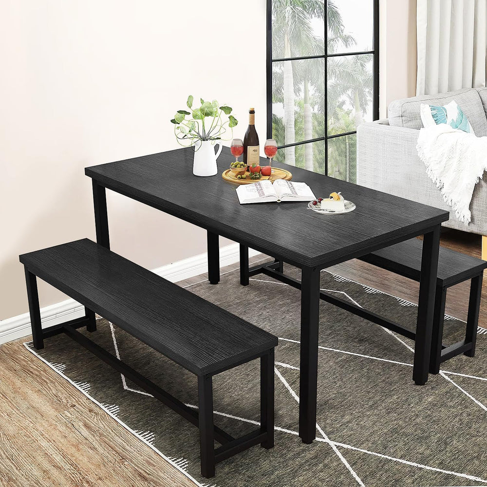 DKLGG Dining Table Set for 4, Wooden Kitchen Table with 2 Dining Bench | 47.2...